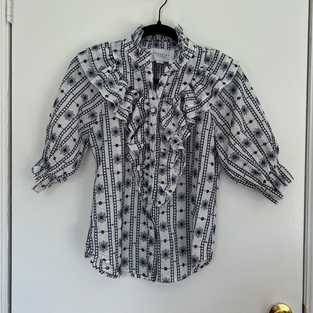 The Shirt Rochelle Behrens 100% cotton eyelet puff sleeves